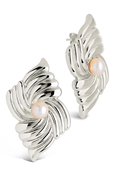 Sterling Forever Fantaisie Genuine Pearl Post Earrings In Silver