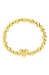 Sterling Forever Beating Heart Beaded Stretch Bracelet In Gold