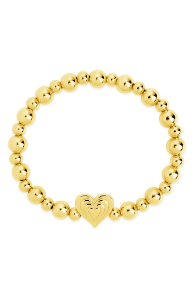 Sterling Forever Beating Heart Beaded Stretch Bracelet In Gold