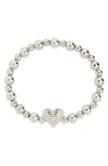 Sterling Forever Beating Heart Beaded Stretch Bracelet In Silver