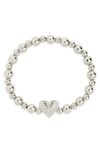 Sterling Forever Beating Heart Beaded Stretch Bracelet In Silver