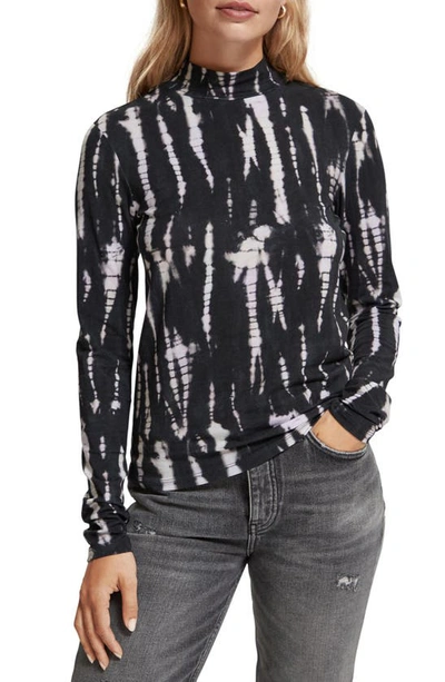 Scotch & Soda Allover Print Mock Neck Long Sleeve Top In Tie Dye Rope