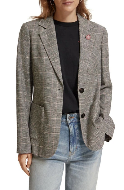 Scotch & Soda Prince Of Wales Check Single Breasted Linen Blend Blazer