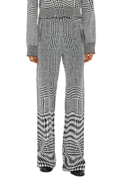 Burberry Warped Check Wool Blend Wide Leg Pants In Monochrome Black White