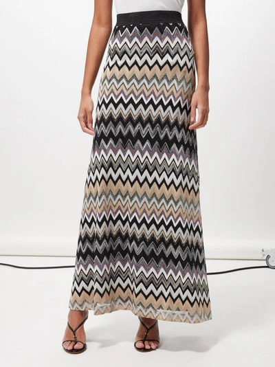 Missoni Striped Metallic Crochet-knit Maxi Skirt In Black