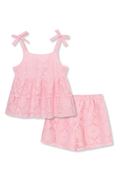 Peek Aren't You Curious Kids' Lace Tunic Tank & Shorts Set In Pink