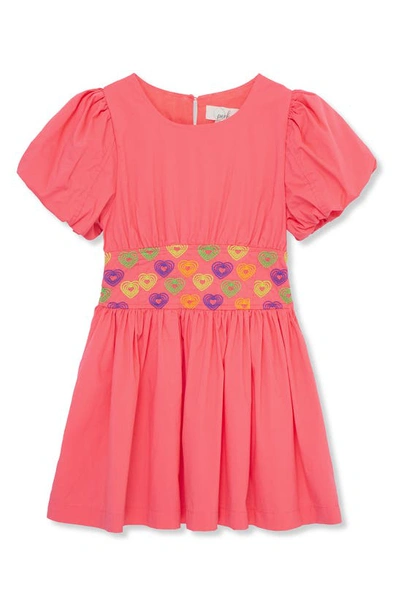 Peek Aren't You Curious Kids' Heart Embroidered Dress In Coral