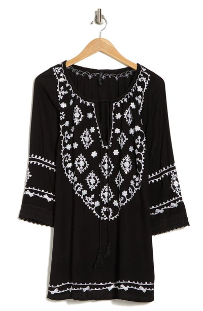Boho Me Embroidered Sequin Cover-up Tunic In Black
