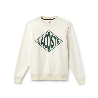 Lacoste Unisex Live Crew Neck Xl Embroidery Fleece Sweatshirt In White / Green