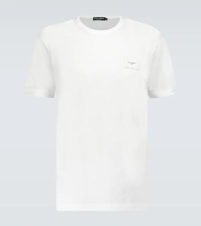 Dolce & Gabbana White Cotton Logo Plaque T-shirt