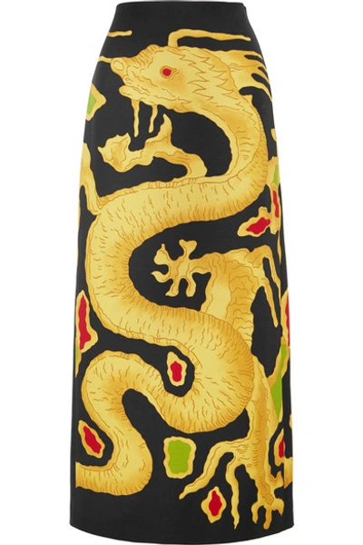 Valentino Printed Wool And Silk-blend Maxi Skirt In Black