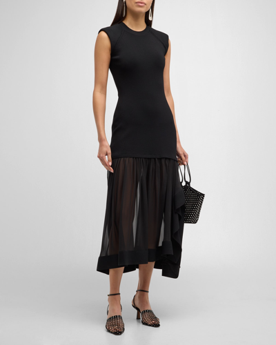 3.1 Phillip Lim / フィリップ リム Compact-ribbed Sleeveless Midi Dress With Chiffon Skirt In Black