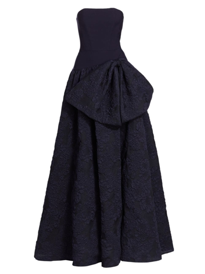 Marchesa Notte Calathea Strapless A-line Jacquard Crepe Gown In Navy