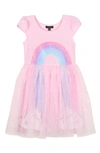 Zunie Kids' Cap Sleeve Rainbow Dress In Light Pink/ Multi
