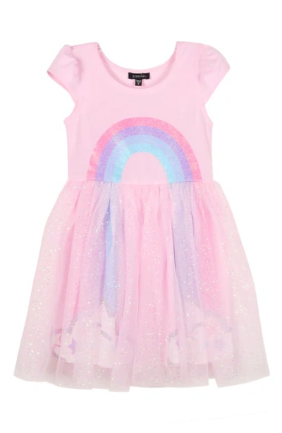 Zunie Kids' Cap Sleeve Rainbow Dress In Light Pink/ Multi
