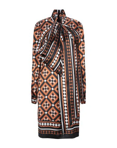 Mary Katrantzou Lyonel Long-sleeve Tile-print Cocktail Dress W/ Large Bow Detail In Brown