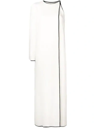 Valentino One-sleeve Cady Couture A-line Evening Gown W/ Contrast Edges In White