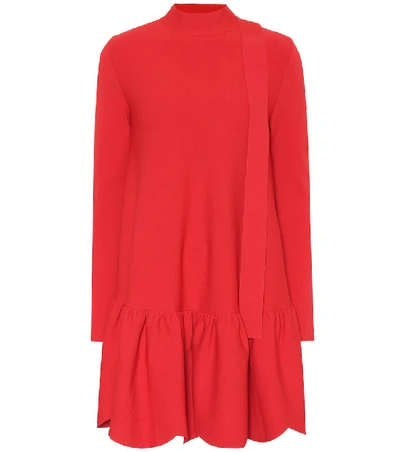 Valentino Mock-neck Long-sleeve Scalloped Hem Knit Top In Red