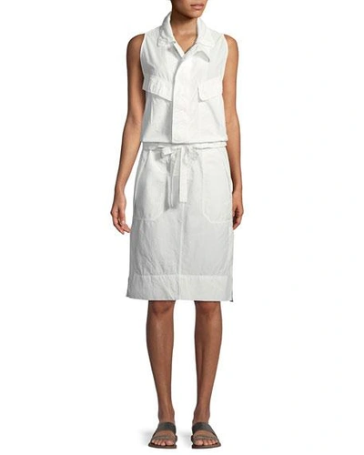 Urban Zen Sleeveless Tie-waist Cotton Poplin Safari Dress In Ivory