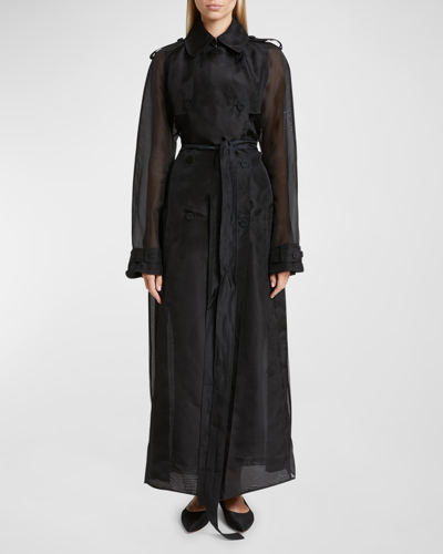 Gabriela Hearst Eithne Pleated Belted Silk Long Trench Coat In Black