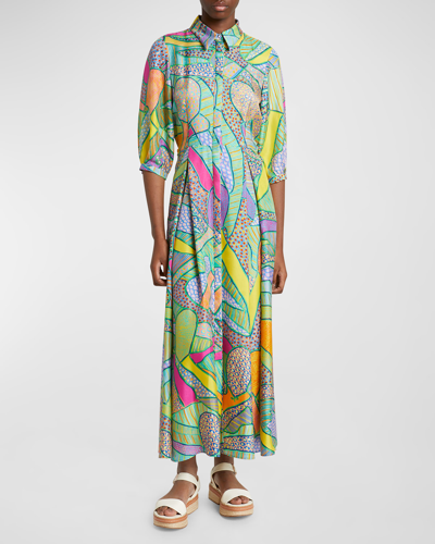 Gabriela Hearst Andy Abstract-print 3/4-sleeve Belted Silk Maxi Shirtdress In Multi