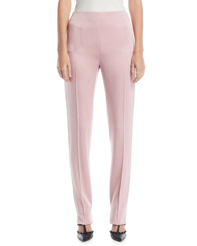 Valentino High-waist Side-zip Slim Straight-leg Cady Pants In Light Pink