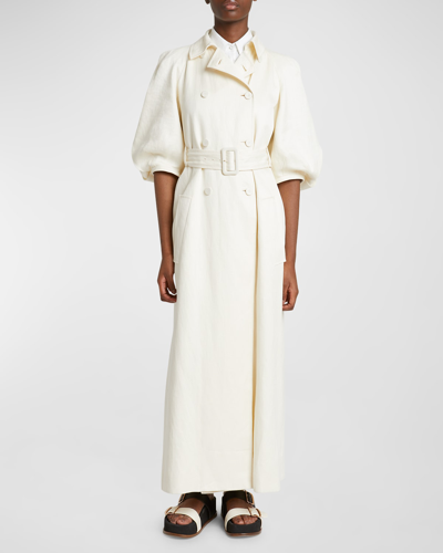 Gabriela Hearst Iona Puff-sleeve Linen Long Trench Coat In Ivory