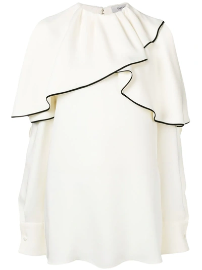 Valentino Cold-shoulder Long-sleeve Silk Cady Blouse In Ivory