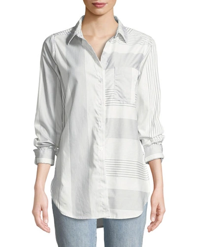 Parker Smith Ashton Long-sleeve Button-front Mixed-stripe Pocket Shirt In White/black
