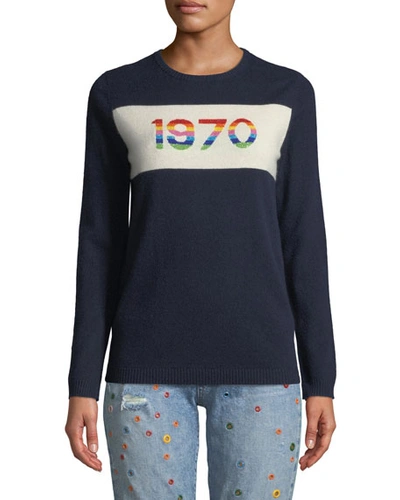 Bella Freud 1970 Rainbow Graphic Cashmere Sweater In Navy
