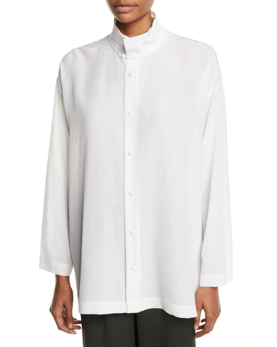 Eskandar Two-collar Long Button-front Long-sleeve Silk Shirt In Light Pink