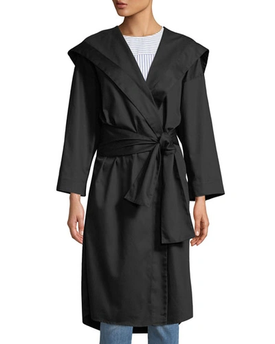 Monographie Hooded Long-sleeve Belted Kimono Jacket In Black
