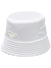 Prada Men's Nylon Bucket Hat With Logo, White