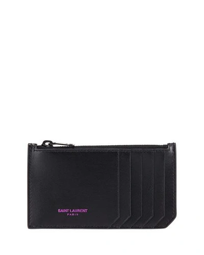 Saint Laurent Marquage Colore Zipped Fragments Card Case In Black