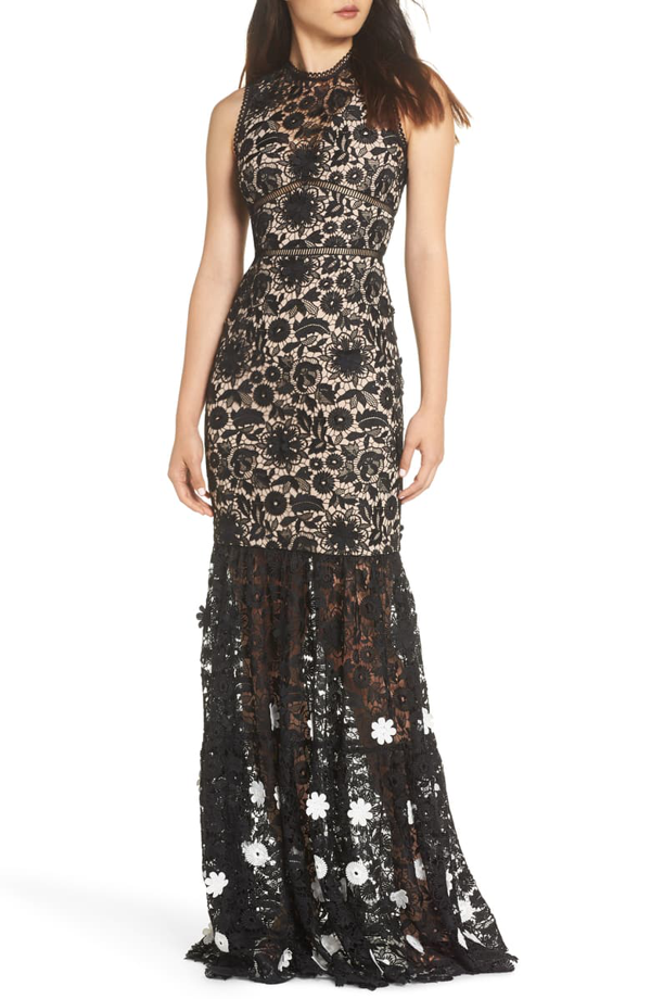 monique lhuillier black and white dress