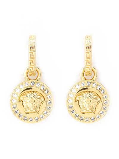 Versace Greca And Medusa Drop Earrings In Gold
