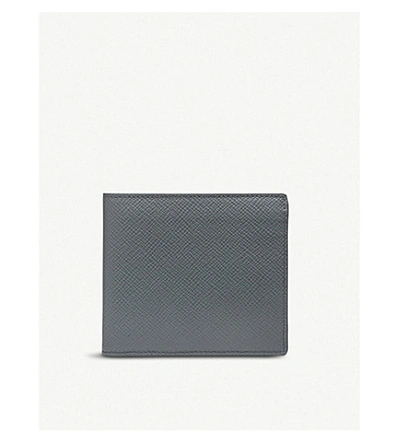 Smythson Smoke Grey Panama Leather Wallet With Coin Pocket