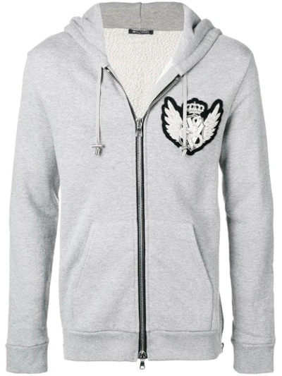 Balmain Logo Zipped Hoodie In Grey