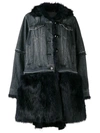 Sacai Furry Denim Coat In Grey