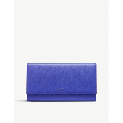 Smythson Panama Marshall Leather Travel Wallet In Cobalt
