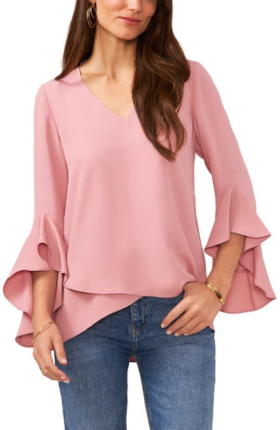 Vince Camuto Flutter Sleeve Tunic In Pink Shadow