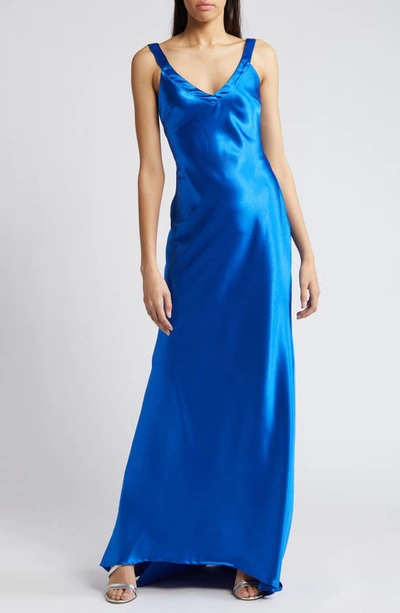 Lulus Perfectly Classy Satin Gown In Royal Blue