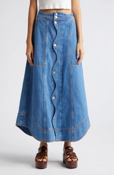 Farm Rio Wave Denim Maxi Skirt