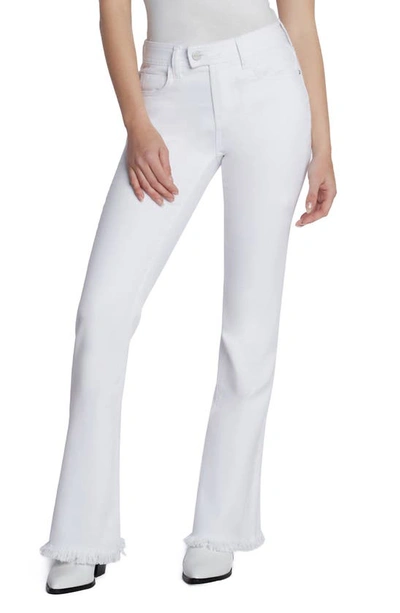Hint Of Blu Super Fringe High Waist Flare Jeans In Pure Whte
