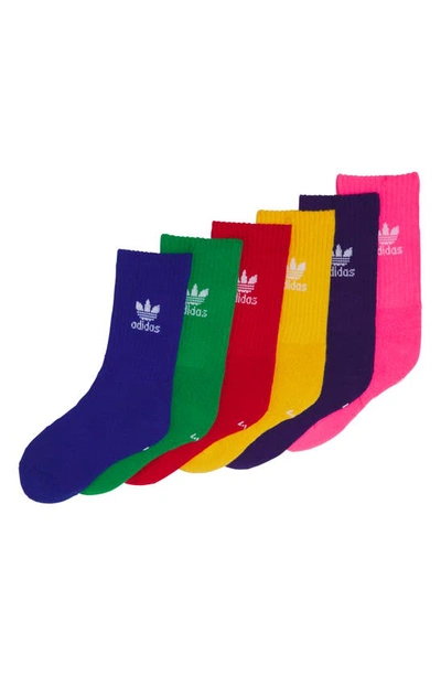 Adidas Originals Kids' Assorted 6-pack Originals Crew Socks In Pink/ Royal Blue/ Scarlet