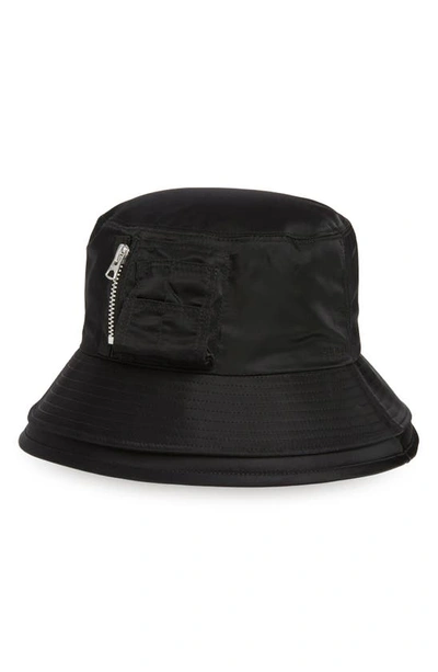 Sacai Double Brim Nylon Pocket Bucket Hat In Black