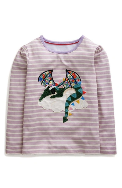 Mini Boden Kids' Stripe Dragon Appliqué Cotton T-shirt In Multi Floral Dragon