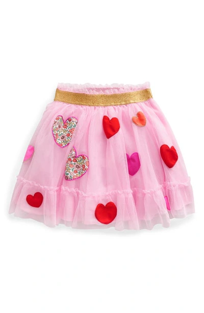Mini Boden Kids' Heart Appliqué Tulle Skirt In Pink Hearts