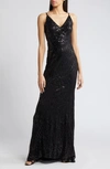 Lulus Glowing All Night Emeral Sequin Sleeveless Mermaid Gown In Black Shiny