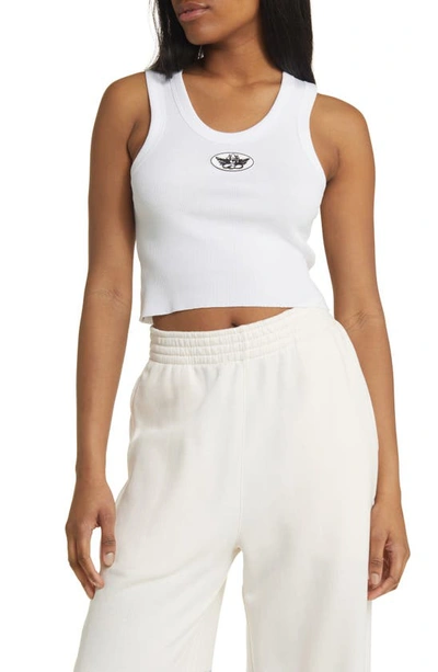 Boys Lie Learn To Fly Rib Cotton Graphic Crop Tank In White
